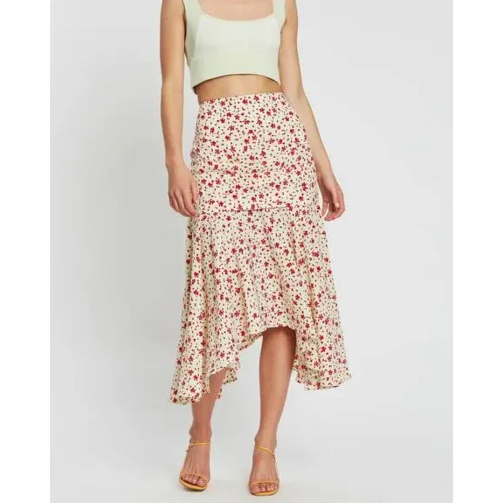 C/MEO Collective Skirt Intersect Asymmetrical Floral Midi Skirt Ruched Fairy Med